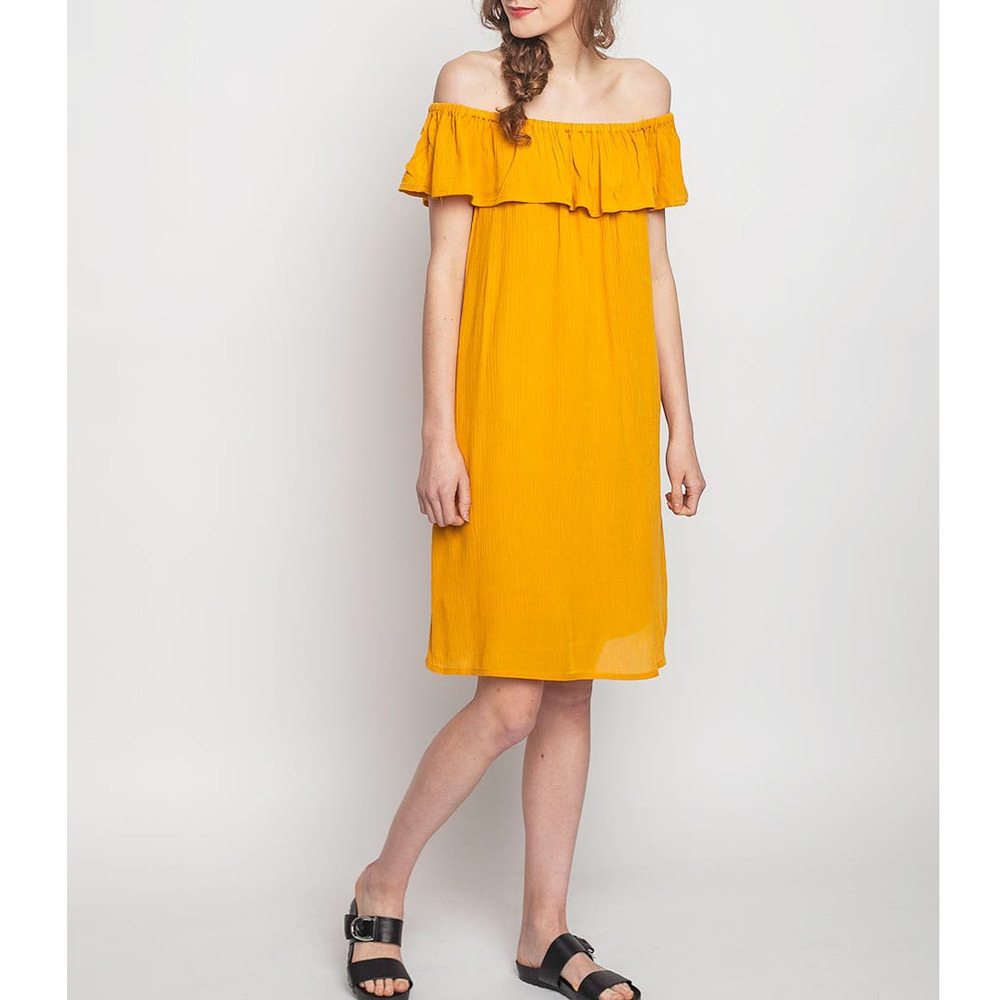 Ichi Marrakech Off-The-Shoulder Ruffle Dress in Yellow, Size XS